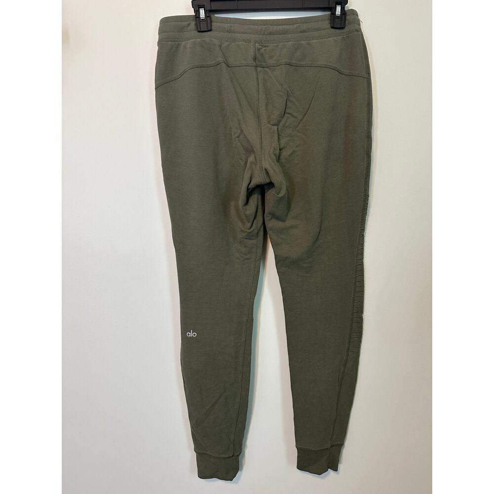 Alo Yoga Urban Moto Joggers Olive Green Ribbed Knee Zip Pockets Athleisure - Picture 2 of 8